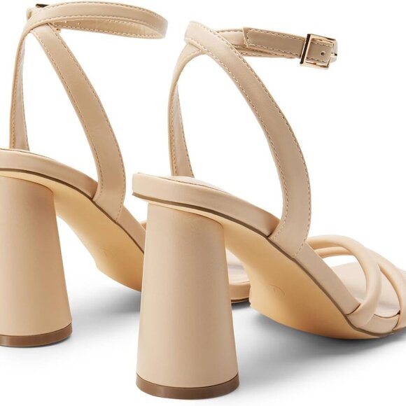 Women's Faux Leather Nude-PU Open Square Toe Ankle Strap Party Sandals - Picture 3 of 7